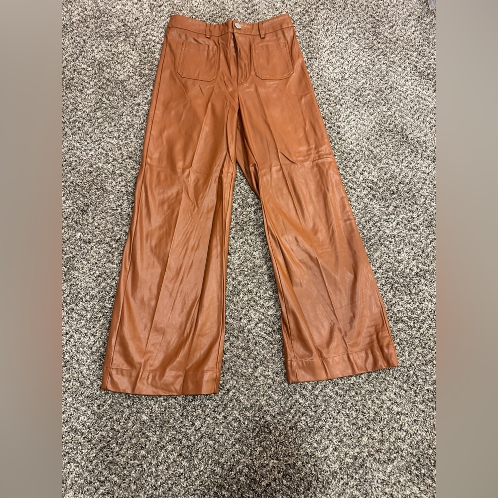 Emery Rose Brown Faux Leather Wide-Leg Pants C18